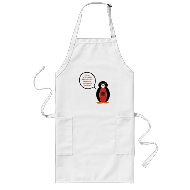 Personalized Ms. Penguin Albania Long Apron (Front)