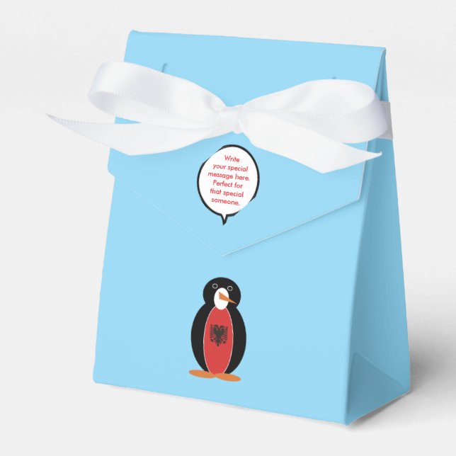 Personalized Ms. Penguin Albania Tent Favor Box (Front Side)