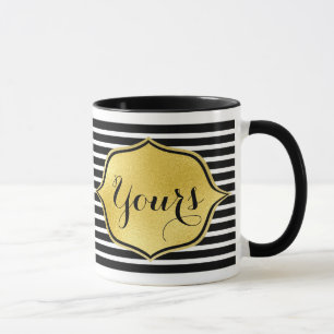Personalized mug Add your text Gold foil stripes