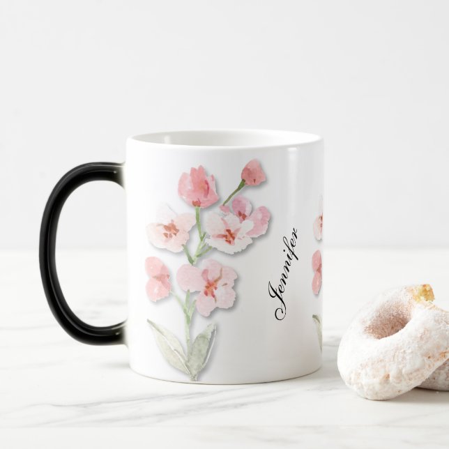 Personalized Mug, Custom Name Mug, Flowers Mug (With Donut)