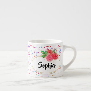 Personalized mug, rose flowers cup, custom name es espresso cup