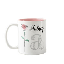 Personalized mug with name, initial, rose