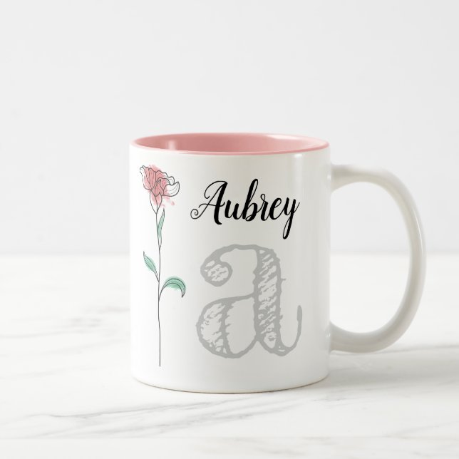 Personalized mug with name, initial, rose (Right)