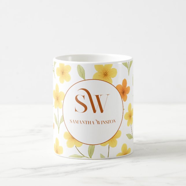 Personalized Mug with Orange and Yellow Flowers (Center)