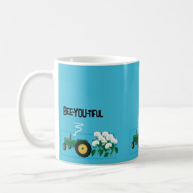 Personalized mug with tractor and hydrangeas and b (Left)