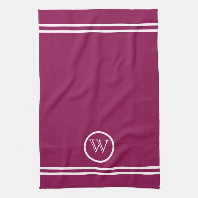 Personalized Mulberry Colour w/ White Lines Kitchen Towel (Vertical)