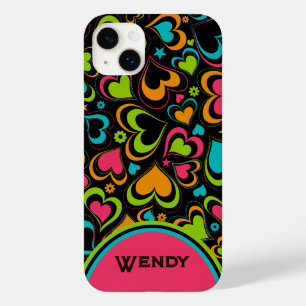 Personalized Multi-coloured Hearts on Black Case-Mate iPhone 14 Plus Case