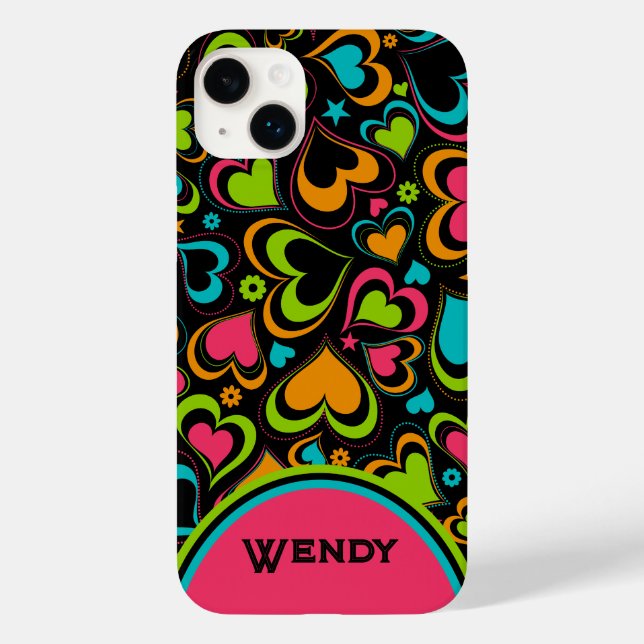 Personalized Multi-coloured Hearts on Black Case-Mate iPhone Case (Back)