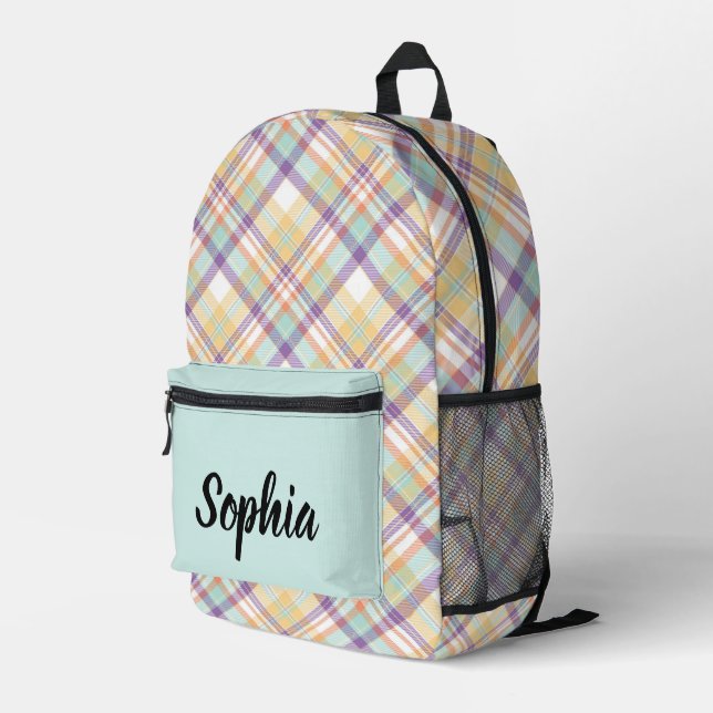 Personalized Multi-Coloured Plaid  Printed Backpack (Back Corner Right)