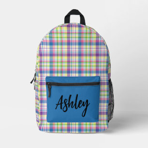Personalized Multi-Coloured Plaid Printed Backpack
