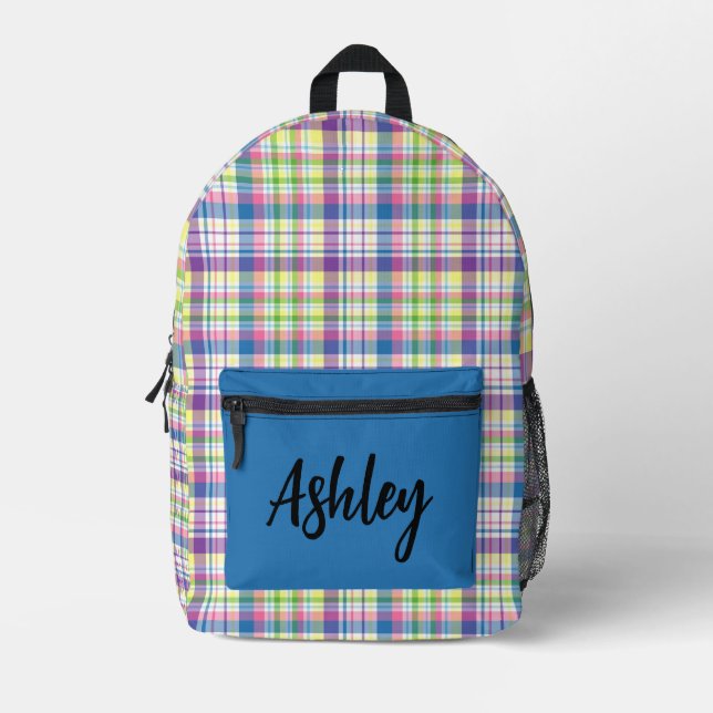 Personalized  Multi-Coloured Plaid  Printed Backpack (Front)