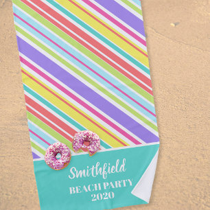 Personalized Multi-coloured Stripes Beach Towel