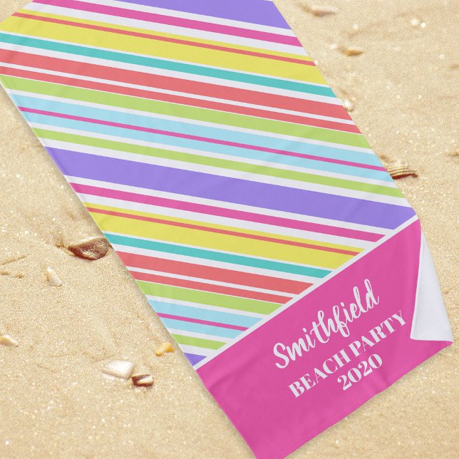 Personalized Multi-coloured Stripes Beach Towel (Creator Uploaded)