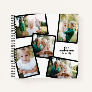 Personalized multi photo black elegant modern notebook