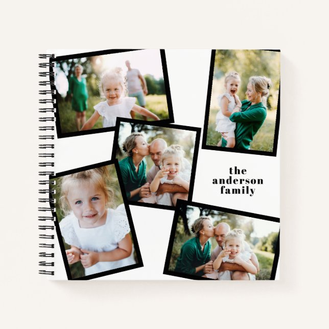Personalized multi photo black elegant modern notebook (Front)