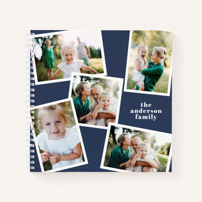 Personalized multi photo blue elegant modern notebook (Front)