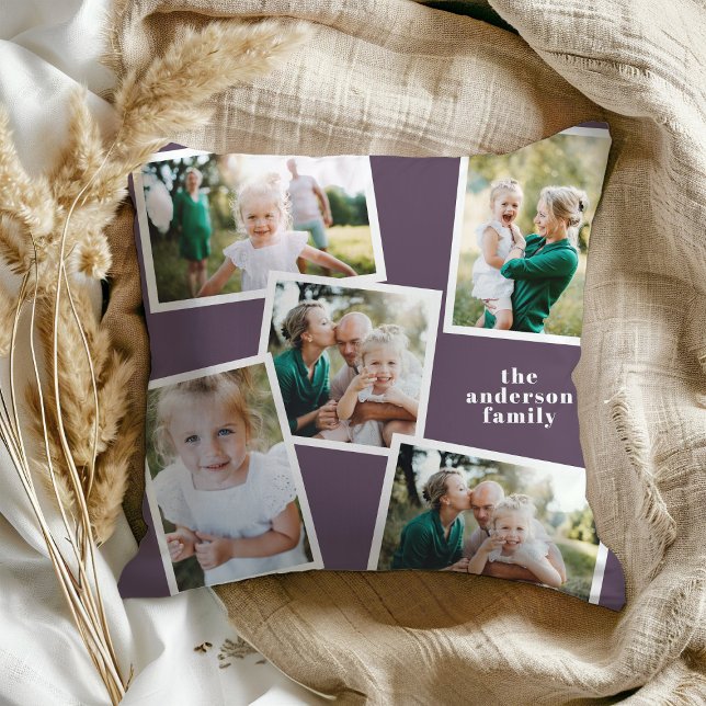 Personalized multi photo purple elegant modern throw pillow (Creator Uploaded)