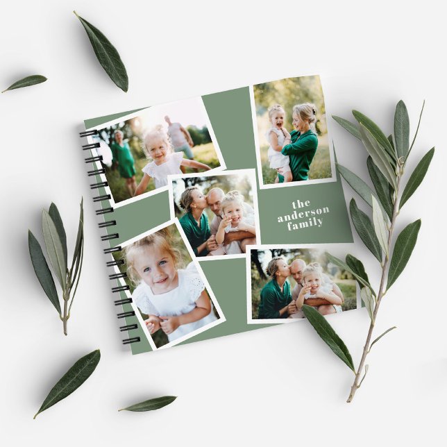 Personalized multi photo sage green elegant modern notebook (Creator Uploaded)
