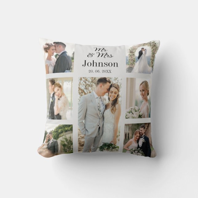 Personalized Multi Photo Wedding Family Throw Pillow (Front)