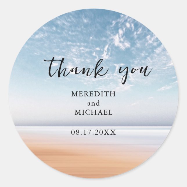 Personalized Multicolor Beach Scene Dated  Classic Round Sticker (Front)