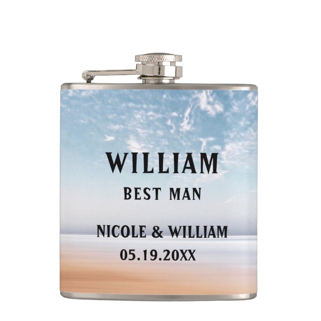 Personalized Multicolor Beach Scene Hip Flask (Front)