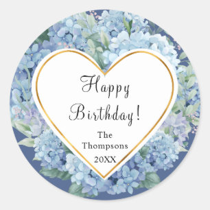Personalized Multicolor Blue Floral Happy Birthday Classic Round Sticker