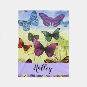 Personalized Multicolor Butterfly Watercolor Fleece Blanket