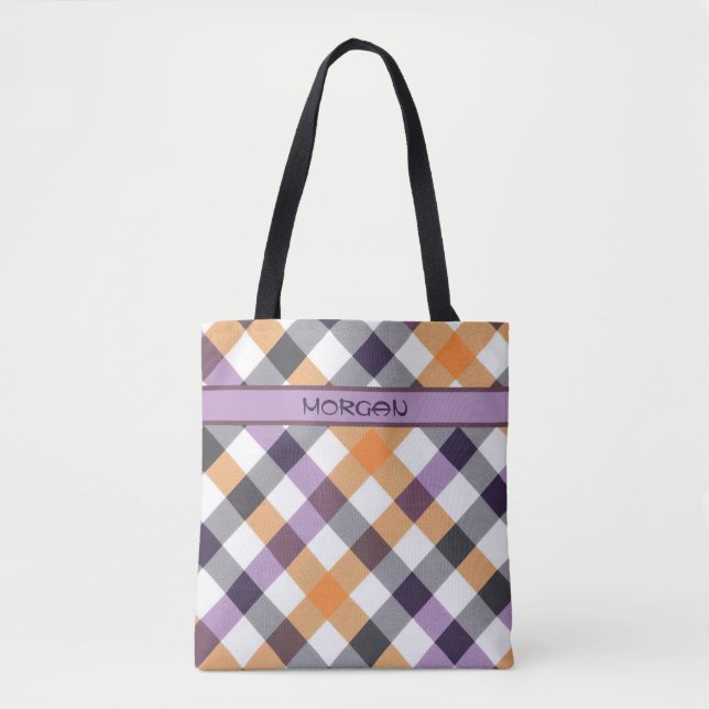 Personalized Multicolor Chequered Pattern Tote Bag (Front)