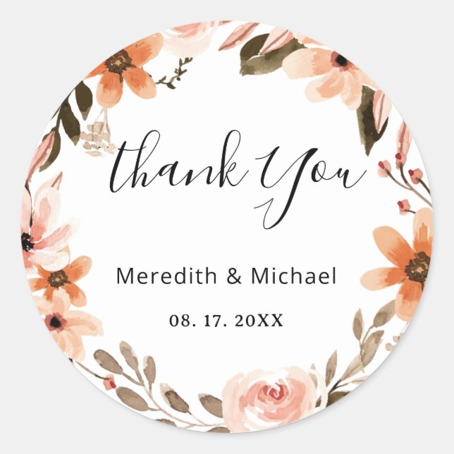 Personalized Multicolor Floral Wreath Classic Round Sticker (Front)