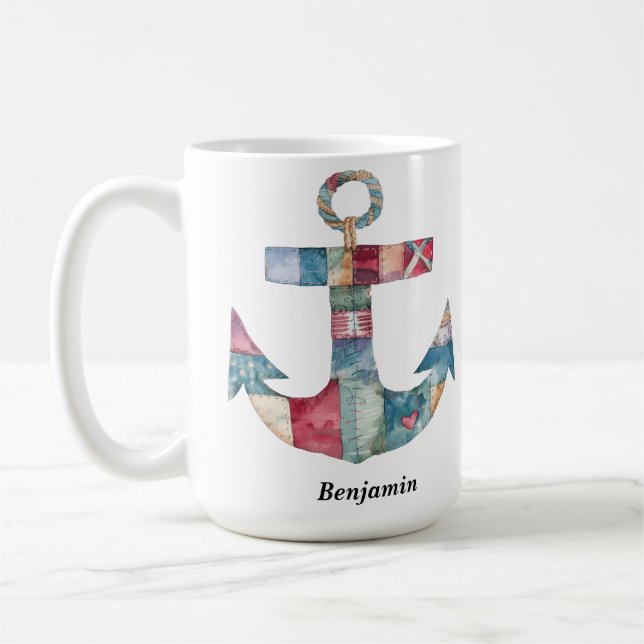 Personalized Multicolor Nautical Anchor Coffee Mug (Left)