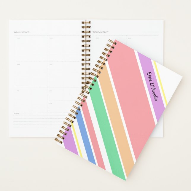 Personalized Multicolor Pastel Striped Planner (Display)