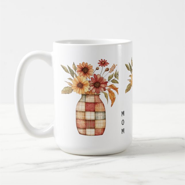 Personalized Multicolor Patfhwork Flowers Vase Coffee Mug (Left)