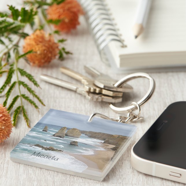Personalized Multicolor White Surf w/ Sand Keychain (Front Right)