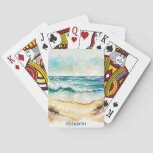Personalized Multicolored Oceanside Playing Cards