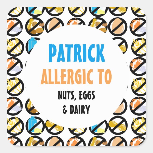 Personalized Multiple Food Allergies Kids Custom Square Sticker (Front)