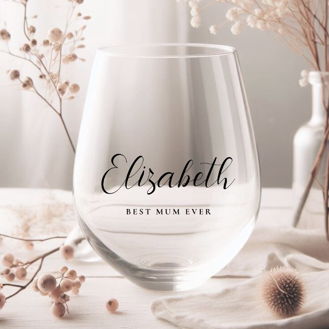 Personalized Mum Script Monogram Stemless Wine Glass (Creator Uploaded)