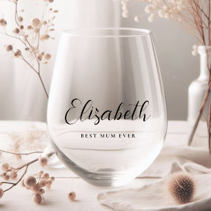 Personalized Mum Script Monogram Stemless Wine Glass