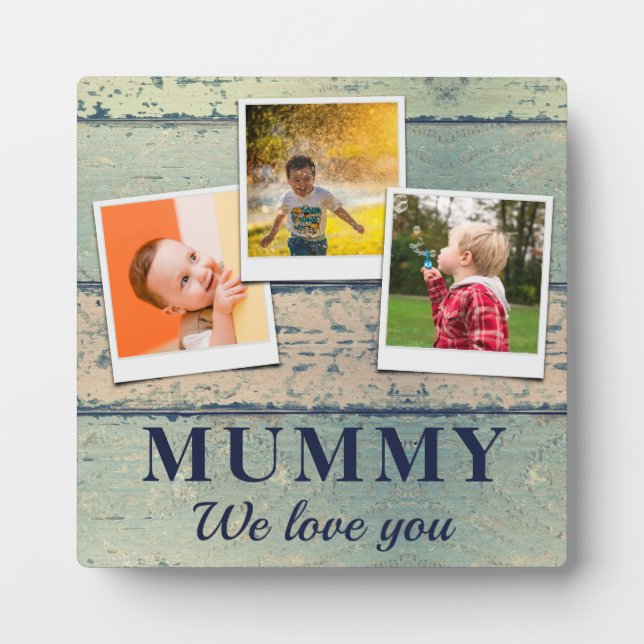 Personalized Mummy Kids Children 3 Photo Collage Plaque (Front)