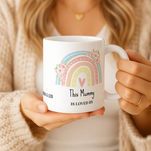 Personalized Mum's Rainbow & Floral Name Mug (Créateur téléchargé)