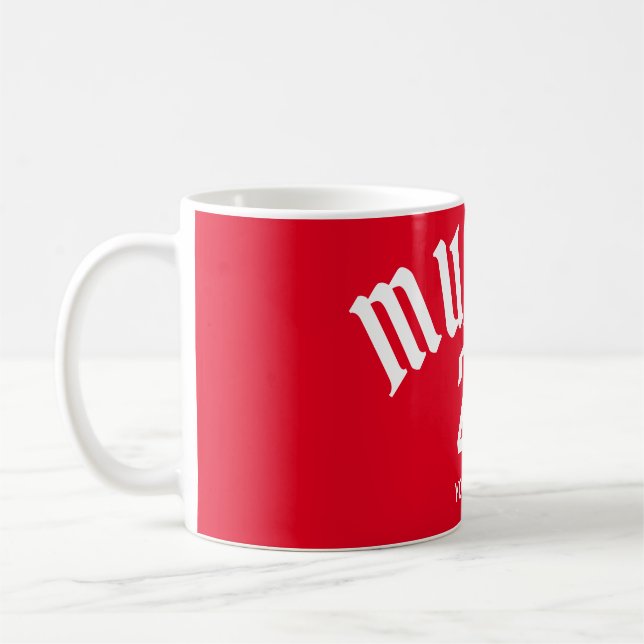 Personalized Munich Red Number And Name Coffee Mug (Left)
