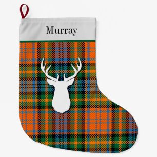 Personalized Muray Tartan Green Orange Plaid Large Christmas Stocking
