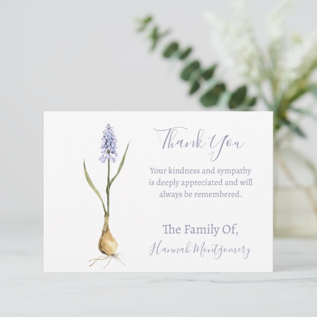 Personalized Muscari Sympathy Thank You Cards (Standing Front)