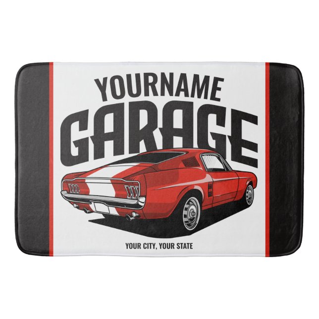 Personalized Muscle Car 1967 Red Fastback Garage  Bath Mat (Front)