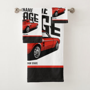 Personalized Muscle Car 1967 Red Fastback Garage Bath Towel Set