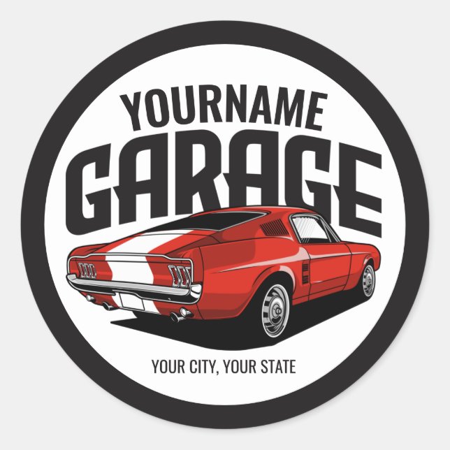 Personalized Muscle Car 1967 Red Fastback Garage  Classic Round Sticker (Front)
