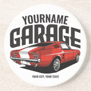 Personalized Muscle Car 1967 Red Fastback Garage Coaster
