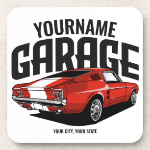 Personalized Muscle Car 1967 Red Fastback Garage Coaster