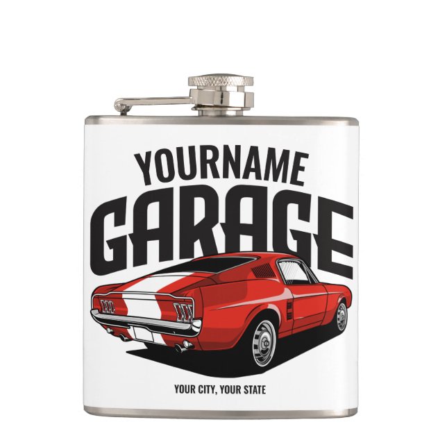 Personalized Muscle Car 1967 Red Fastback Garage  Hip Flask (Front)