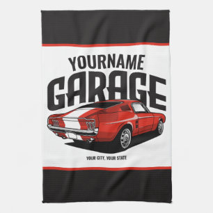 Personalized Muscle Car 1967 Red Fastback Garage  Kitchen Towel