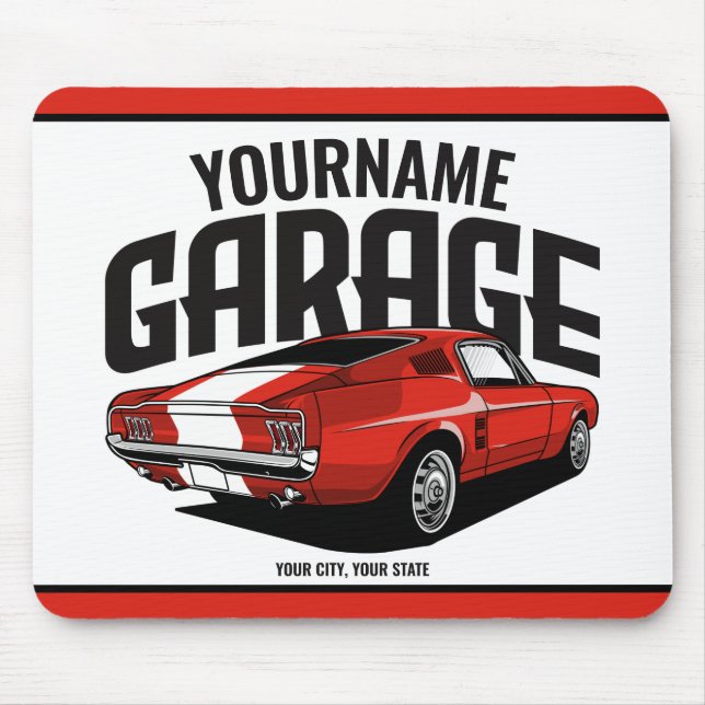 Personalized Muscle Car 1967 Red Fastback Garage  Mouse Pad (Front)